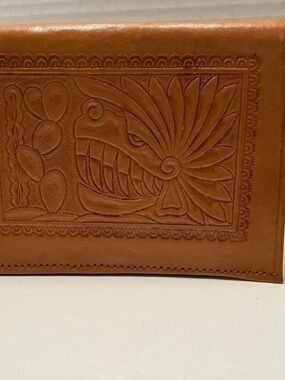 Gaitan Wallet Brown Genuine Leather Men Billfold Tooled Western Floral Aztec